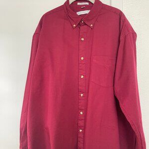 Geoffrey Beene Long-Sleeve Button Down Cotton Shirt in Red, Rust Front Pocket XL